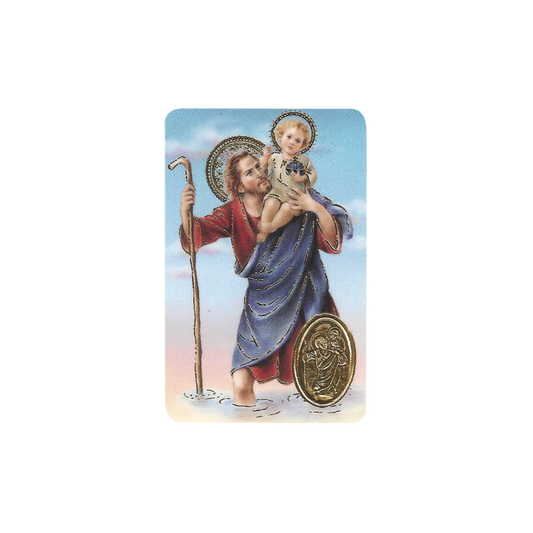 Timbre de SAN CRISTOBAL avec médaille, religion / carte religieuse