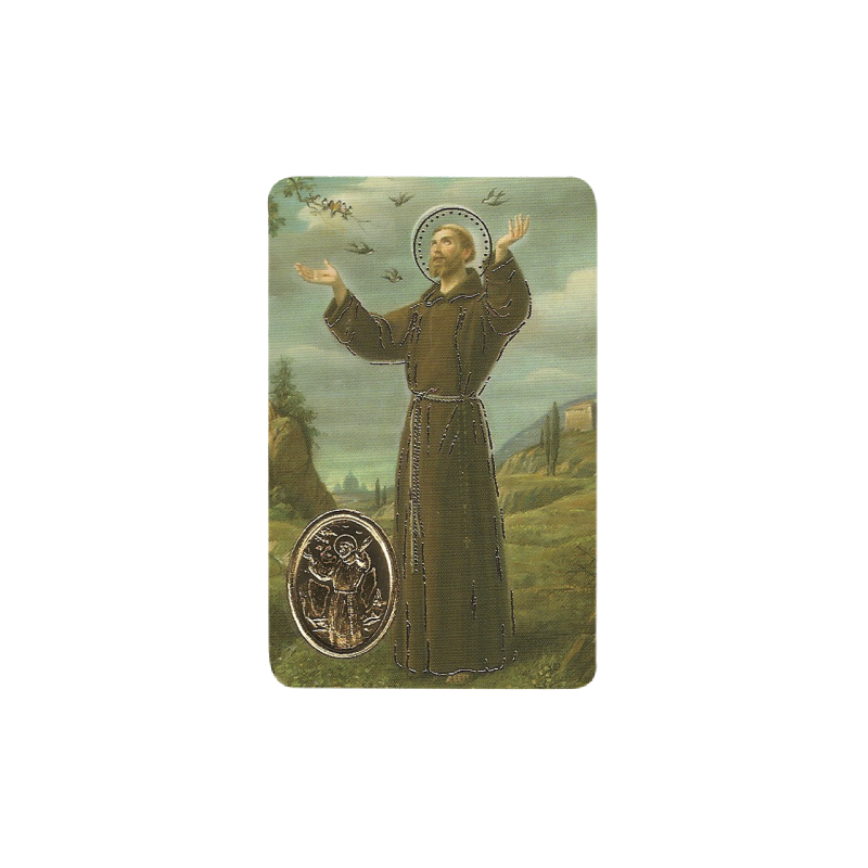 Saint Francis of Asis Stamp with Medal, Religion / Religious Card