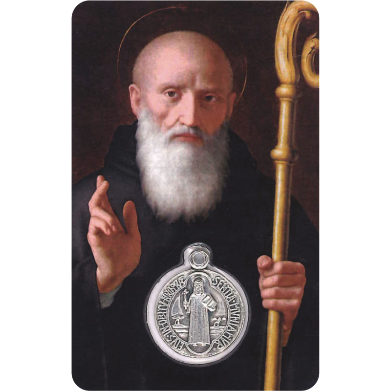 SAN BENEDICT Stamp With Medal (Oval), Religion / Saint Benedict Religious Card