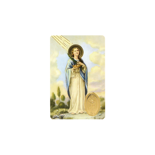 Timbre SANTA LUCIA avec médaille, religion / carte religieuse
