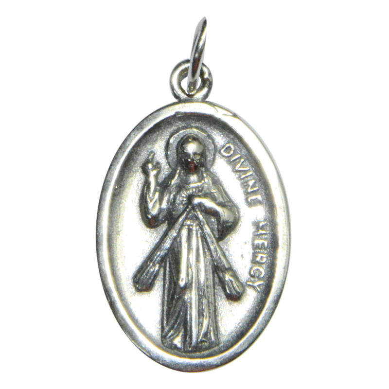 DIVINE MERCY Medal 2.1cm 925 Sterling Silver, Pendant / Divine Mercy 