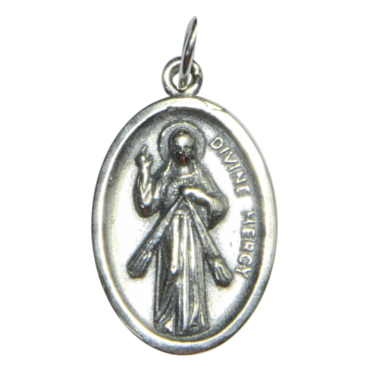 DIVINE MERCY Medal 2.1cm 925 Sterling Silver, Pendant / Divine Mercy 