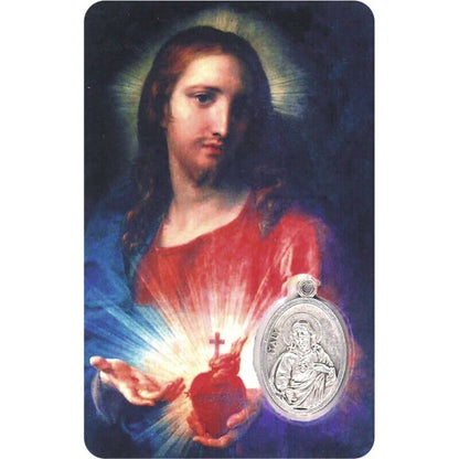 Virgin Carmen and Heart Jesus Print with Medal (Oval) / Religious Card 