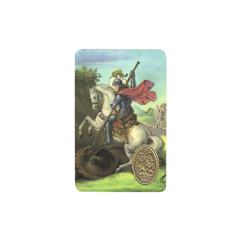 ST. GEORGE Stamp With Medal, Religion / Religious Card 