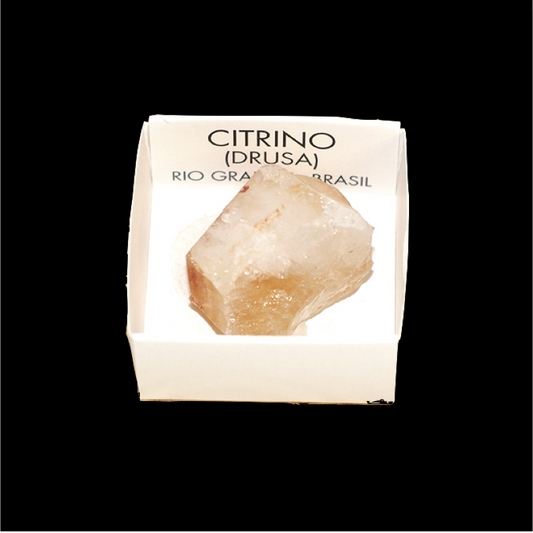 Druse de citrine dans une boîte de collection 4x4 Brésil / Boîte de collection de minéraux 